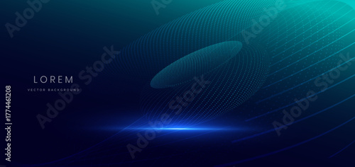 Particle futuristic tech on dark blue background. Technology data communication concept.