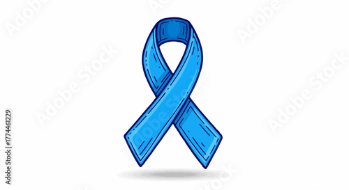 A light blue awareness ribbon is displayed in front of a white background, symbolizing support for health causes.