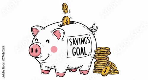 Piggy bank with money coins