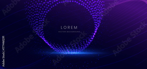 Abstract dot digital technology science on blue and pink background. Futuristic data network concept.