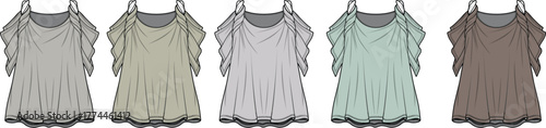 Color Palette of Five Stylish Off-the-Shoulder Tops A Fashion Design Showcase for Inspiration