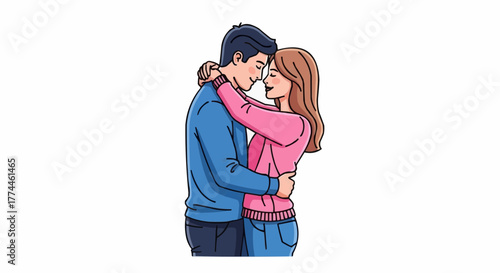 Illustration of a couple embracing, with a tender hug that showcases a strong connection and affection between them.