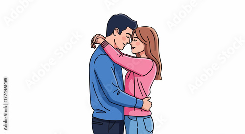 A young couple embrace in a close, loving hug, illustrating affection and the warmth of an intimate connection.