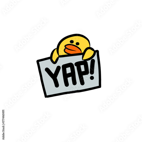 Cheerful Yellow Duck Holding a "YAP!" Sign
