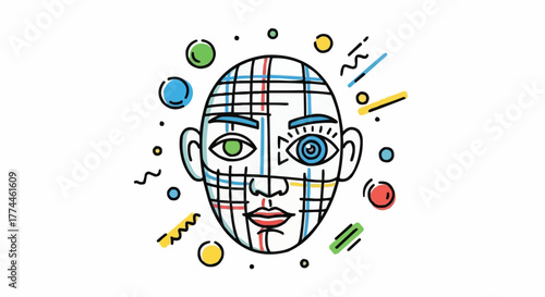 Abstract representation of a face with lines and geometric shapes, symbolizing technology and artificial intelligence