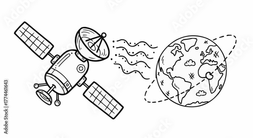 A satellite transmitting data to earth