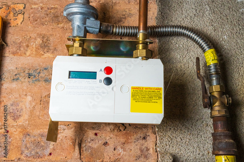 Incoming UK gas meter supply at a residential property