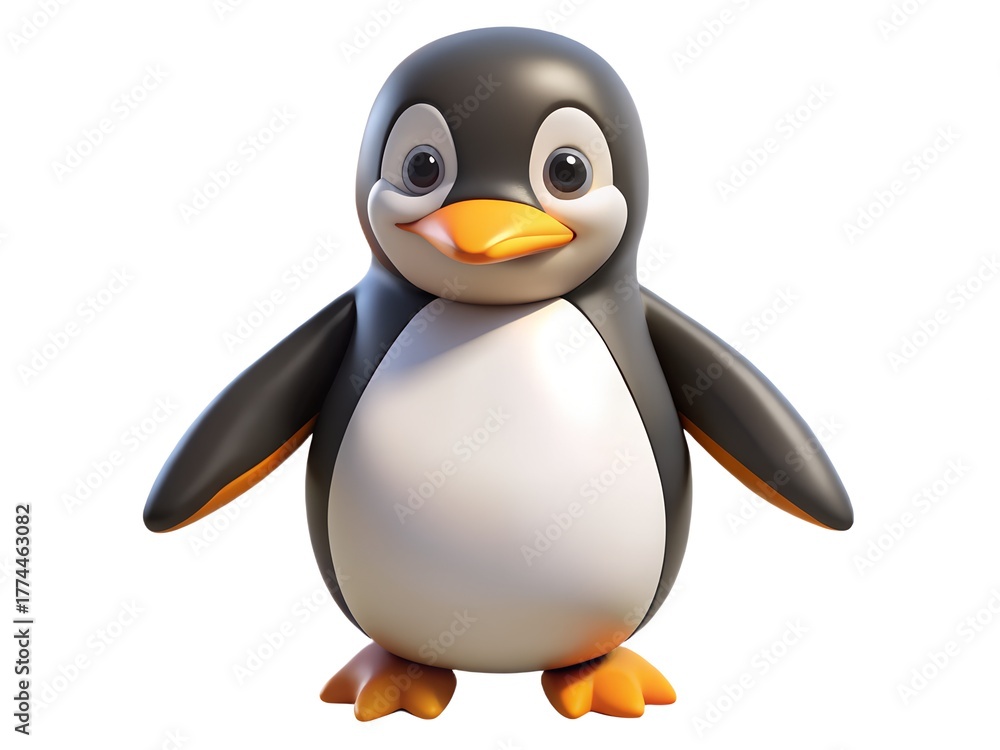 Fototapeta premium Cute penguin cartoon character isolated on white background with a charming expression and playful demeanor