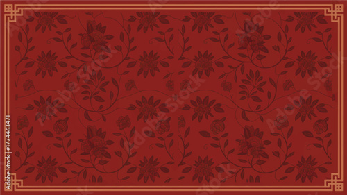 Sophisticated red floral pattern with subtle details and a decorative frame