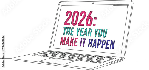 Vector art of  laptop with text 2026 the year you make it happen