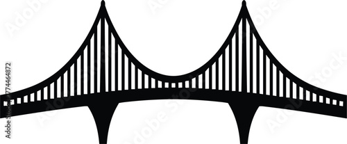 Suspension Bridge Silhouette Vector - Connection Communication and Architecture Icon