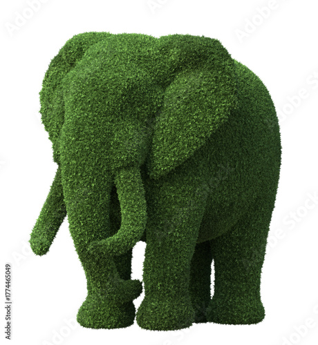 Photography elephant shaped topiary shrub isolated on a transparent background