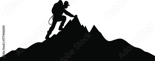 Mountain Climber Silhouette Vector - Man Reaching Peak Adventure Icon