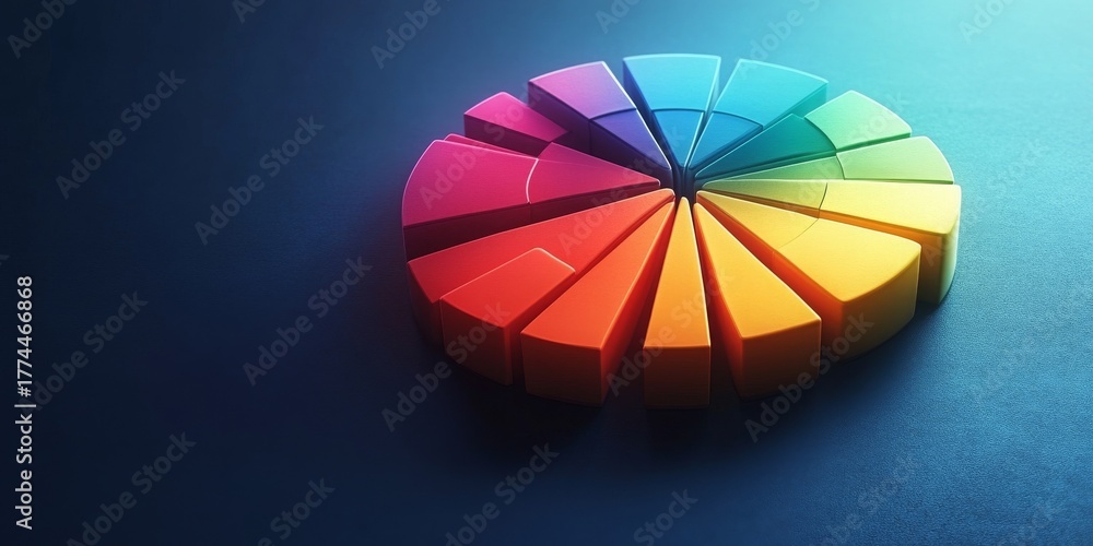 Obraz premium vibrant, colorful pie chart on a dark background, perfect for business presentations, financial reports, data visualization blogs, or educational content on statistics