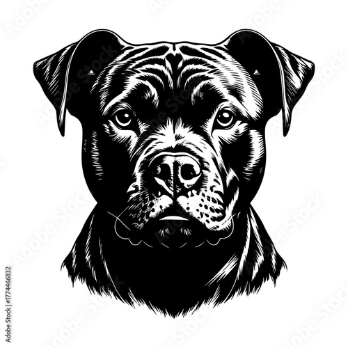 Pitbull head with dreadlocks svg cut file. Isolated vector illustration.