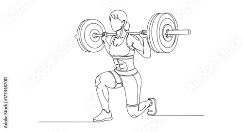 One Line Drawing Continuous Illustration of a Woman Performing a Weighted Lunge