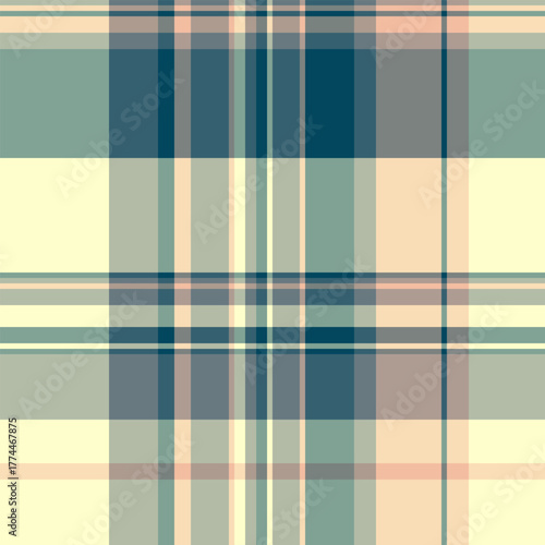 Graphical seamless vector fabric, endless pattern check textile. Variation texture tartan background plaid in pastel and cyan colors.