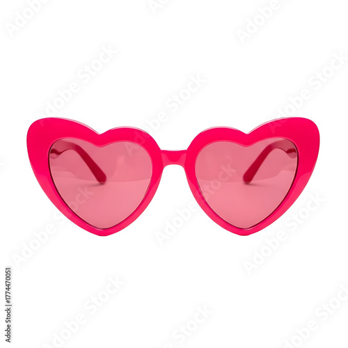 Vibrant pink heart shaped sunglasses with tinted lenses isolated on a solid black background perfect for fashion and fun