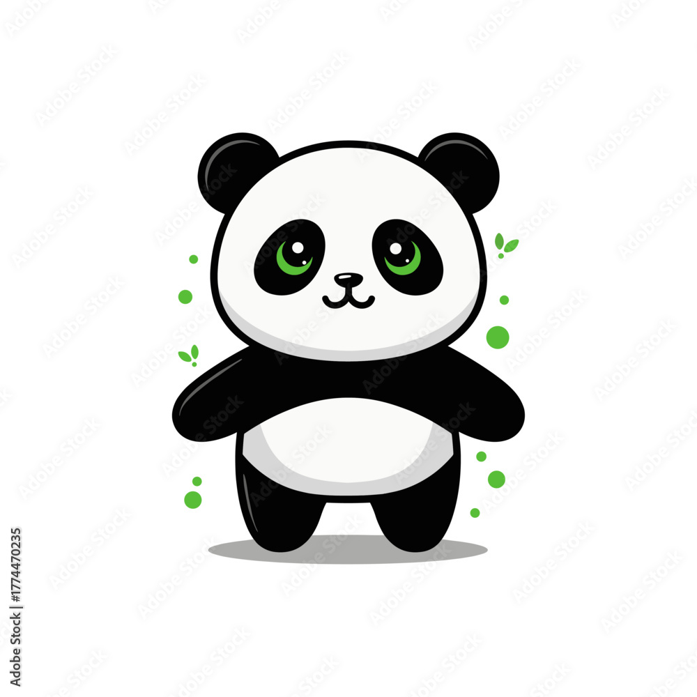 Naklejka premium Charming panda character surrounded by verdant details