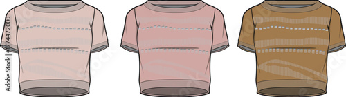 Three Fashionable Knitted T-shirts in Different Colors for Modern Wardrobes