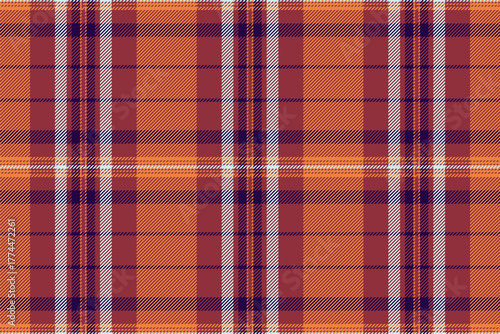 Periodic background check texture, fashioned seamless tartan vector. Bedding pattern fabric plaid textile in red and orange colors.