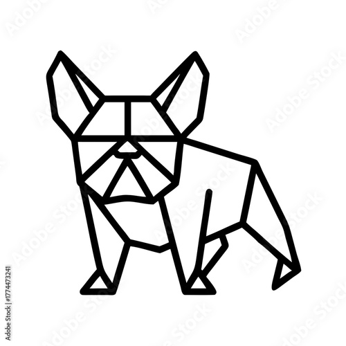 Dog. Origami concept. Monochrome. Tangram. Line art illustration. French bulldog. Squares and triangles. Geometric.