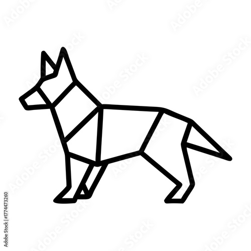 Dog. Origami concept. Monochrome. Tangram. Line art illustration. Squares and triangles. Geometric. German Shepherd Dog