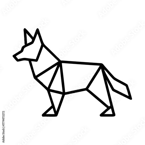 Dog. Origami concept. Monochrome. Tangram. Line art illustration. Squares and triangles. Geometric. German Shepherd Dog