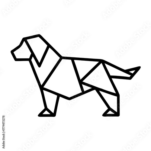 Dog. Origami concept. Monochrome. Tangram. Line art illustration. Squares and triangles. Geometric. Golden Retriever