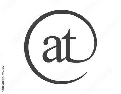 AT logo from two letter with circle shape email sign style. A and T round logotype of business company