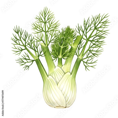 Watercolor Fennel Bulb Illustration A Culinary Delight Freshness and Flavor in a Vibrant Botanical Depiction Detailed and Artistic Rendering Perfect for Food and Nature Enthusiasts