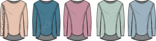 Collection of Long-Sleeved Tunic Tops in Pastel Hues for Fashion Design