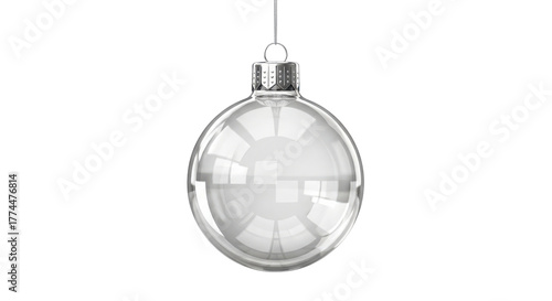 Realistic clear glass Christmas bauble ornament template for winter holiday design projects isolated PNG with Transparent Background