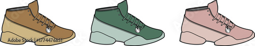 Colorful sneaker illustrations in various shades a visual guide to footwear options and designs