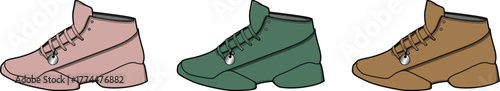 A versatile set of high-top athletic sneaker illustrations in various colors, showcasing a stylish footwear collection for fashion and sports concepts
