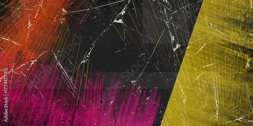 Abstract grunge background with diagonal stripes and scratches in red orange pink and yellow texture