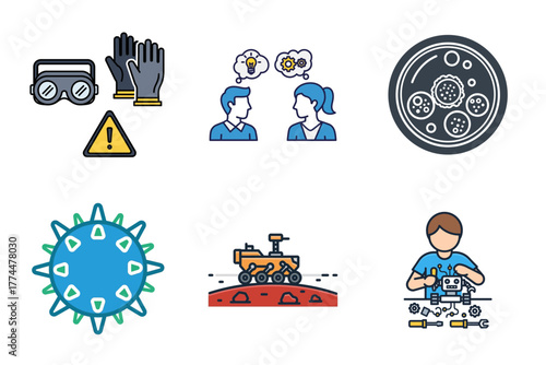 STEM Vector Icons Set: Science, Technology, Engineering, Robotics, Safety & Research