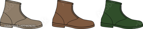 An assortment of fashionable side-zip ankle boots in various colors. A vector graphic concept representing style, selection, and individuality in footwear