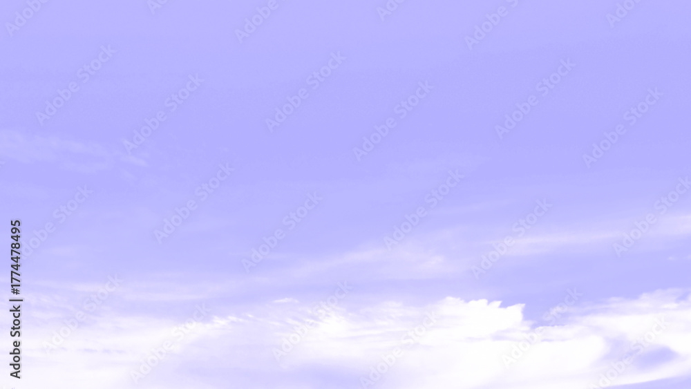 Fototapeta premium Purple sky with white cloud. Pastel colour backdrop of sunset sky. Beautiful nature. Summer color backgrounds concept. Copy space is on the right.