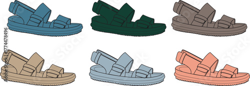 Colorful Flat Sandal Collection Summer Footwear Vectors for Fashion Design