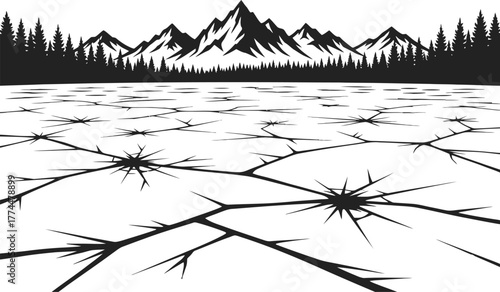 Lake silhouette vector with distant shoreline