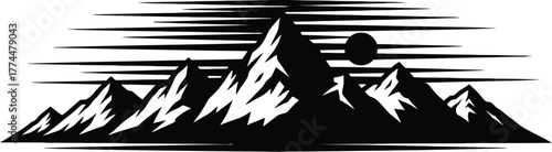 Mountain silhouette vector under winter sky