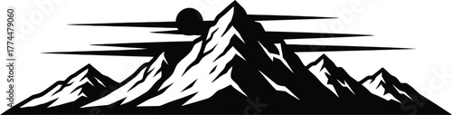 Mountain silhouette vector under winter sky