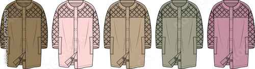 Fashion design template for a women's cardigan jacket in various color options