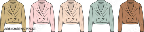 Chic Cropped Blazer Set Fashionable Vector Illustrations for Apparel Design