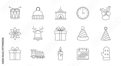 Festive Holiday Icons Christmas, Gifts, and Seasonal Celebrations