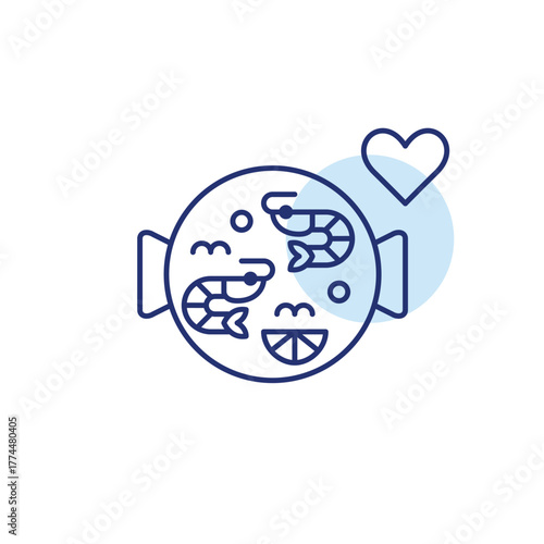 Seafood paella and heart. Favorite delivery dishes, European cuisine takeaway and home cooking. Pixel perfect, editable stroke vector icon