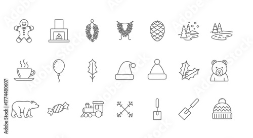 Festive Line Icons Christmas and Winter Elements Vector Set