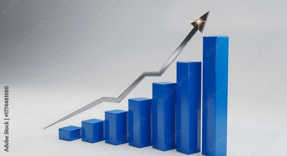 Fototapeta premium 3D Business Growth Chart with Upward Arrow – Symbol of Financial Success