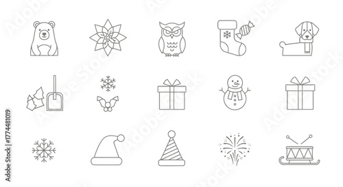 Christmas Icons Winter Holiday Design Elements Set